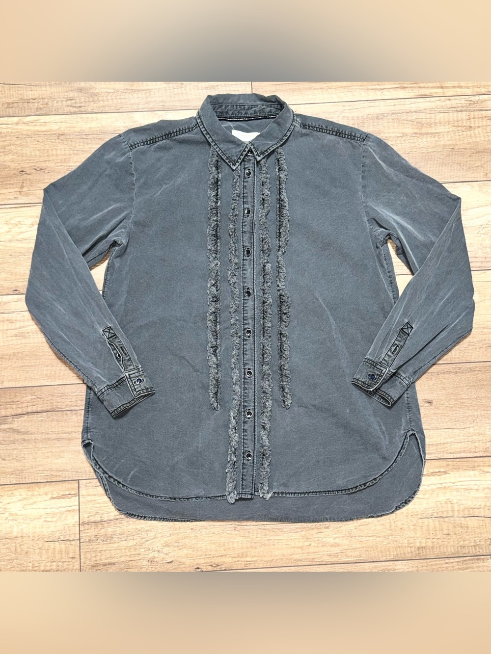 Anthropologie Pilcro Ruffled Boho Prairie Peasant Button Front Shirt Womens M